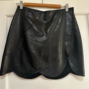 Black Faux Leather Scalloped Mini Skirt - Excellent Condition